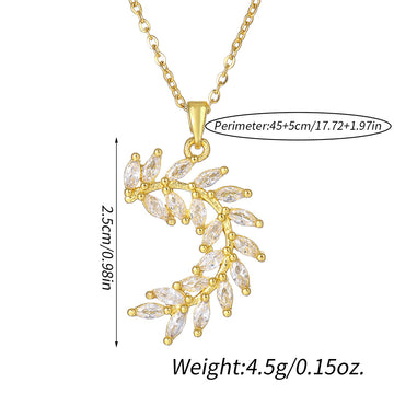 Fashionable Sparkling Zircon Leaf Pendant Necklace