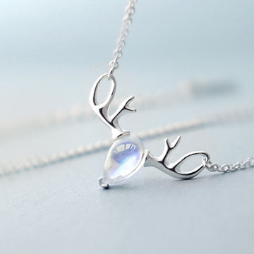 S925 Elk Necklace Forest Moonstone Pendant