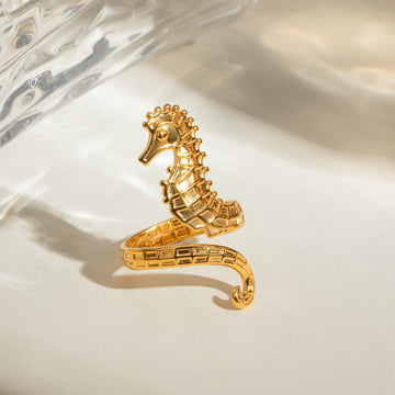 Ocean 18K Gold Stainless Steel Seahorse Ring