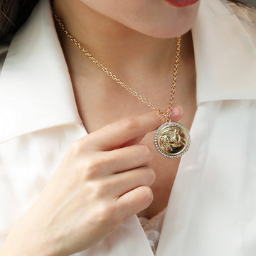 Ancient Coin Relief Pegasus Figure Carving Necklace