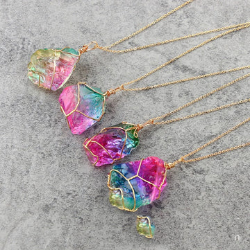 Seven Color Natural Stone Rough Winding Necklace