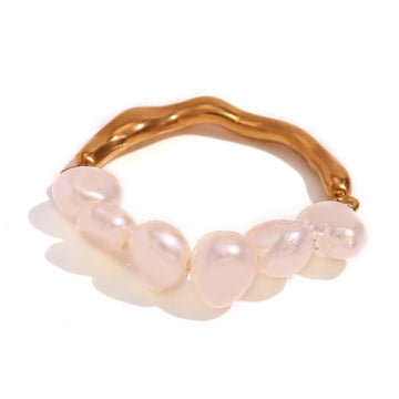 Women'S Fashion Freshwater Pearl Stitching Metal Ring