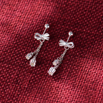 Bow Eardrops Sweet Tassel Bone Studs