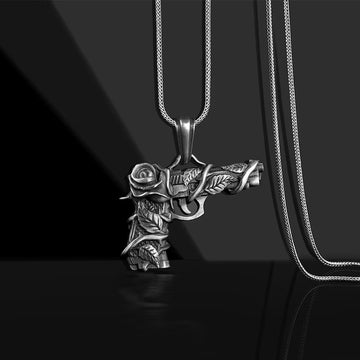 Men'S Fashion Personalized Gun And Rose Necklace