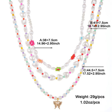 Gold Plated Inlaid Pearl Multi Row Necklace