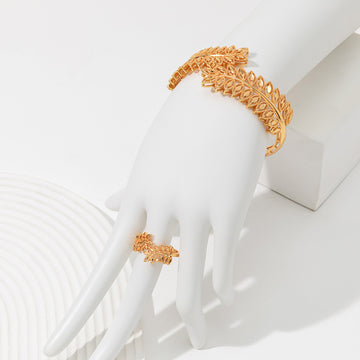 2Cps Vintage Wheat Ear Leaf Gold Bracelet