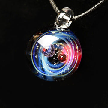 Cosmic Nebula Pendant Necklace Blue Starry