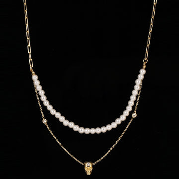 Popular Punk Inlaid Zirconium Skull Y Necklace