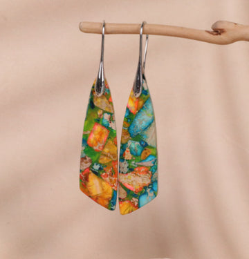 Geometric Flower Shape Pendant Earrings In
