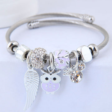 Diy Beaded Owl Angel Wings Pendant Bracelet