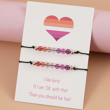Colorful Beaded Bisexual Couple Card Bracelet