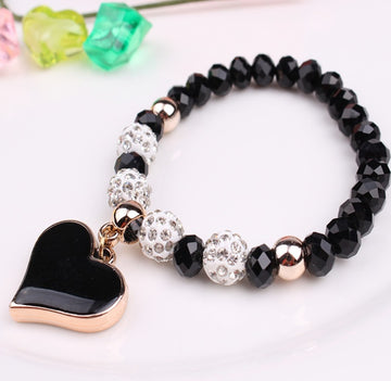 Elastic Crystal Heart Bracelet And Bangle