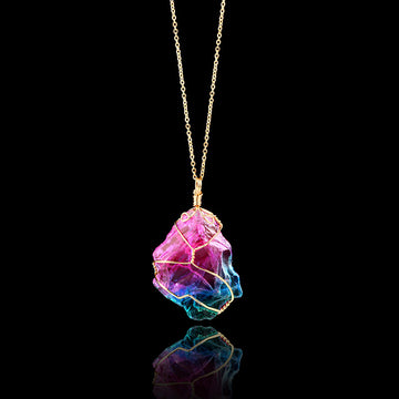 Rainbow Quartz Crystal Necklace Natural Rough