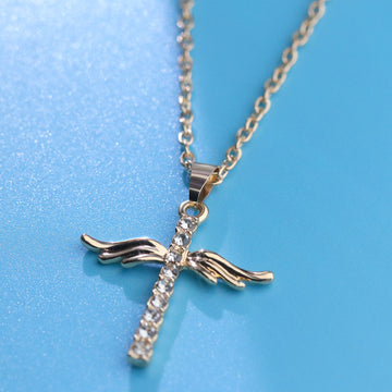 Angel Wings Cross Pendant Necklace For
