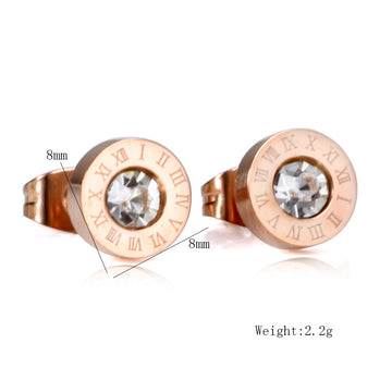 Roman Numerals Diamond Stud Earrings Titanium