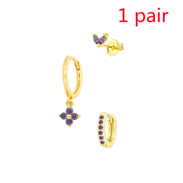 Women'S Floral Clover Stacked Earrings Set