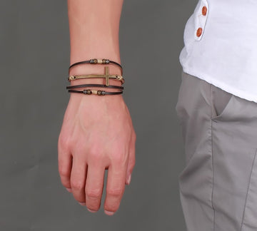 Cowhide Cross Bracelet Retro Leather Men'S