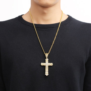 Iced Out Men'S Cross Necklace Alloy