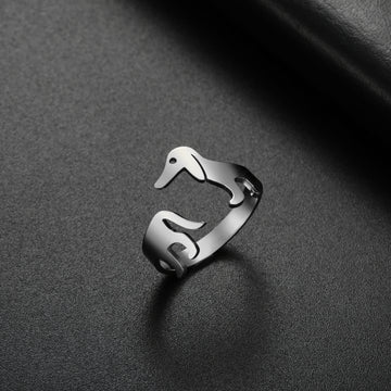 Titanium Steel Ornament Sausage Dog Adjustable Ring