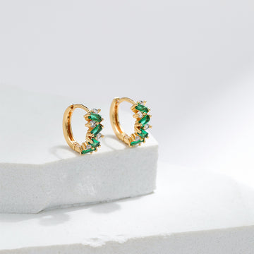 Leaf Inlaid Zircon Emerald Ear Clip