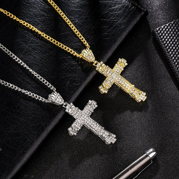 Iced Out Men'S Cross Necklace Alloy