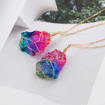 Seven Color Natural Stone Rough Winding Necklace