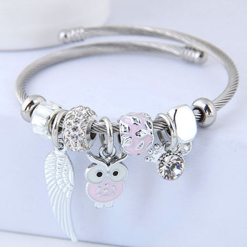 Diy Beaded Owl Angel Wings Pendant Bracelet