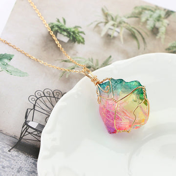 Rainbow Quartz Crystal Necklace Natural Rough