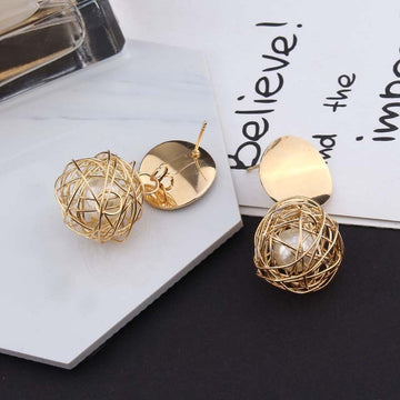 Vintage Geometric Pearl Stud Earrings Simple