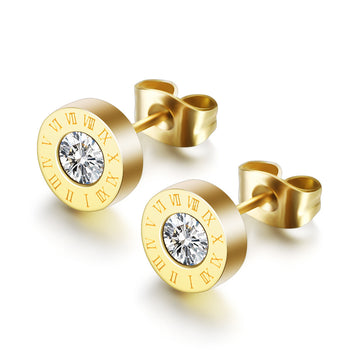 Roman Numerals Diamond Stud Earrings Titanium