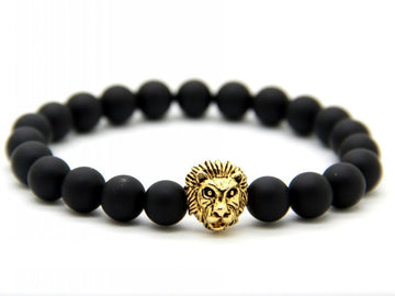 Bold Lion Carved Stone Bracelet For