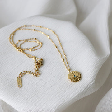 Devil'S Eye Round Gold Coin Necklace