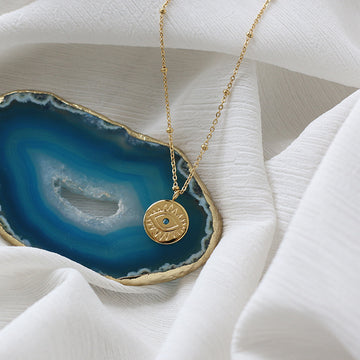 Devil'S Eye Round Gold Coin Necklace