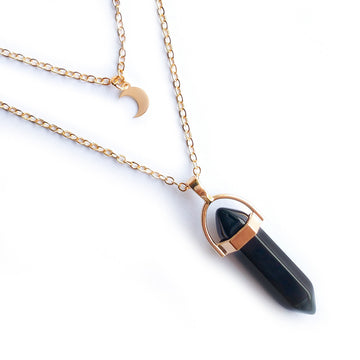 Moon Hexagonal Column Pendant Necklace For