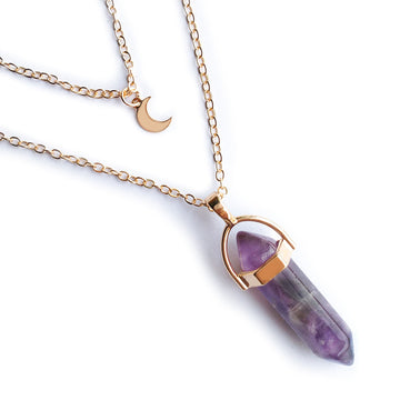 Moon Hexagonal Column Pendant Necklace For