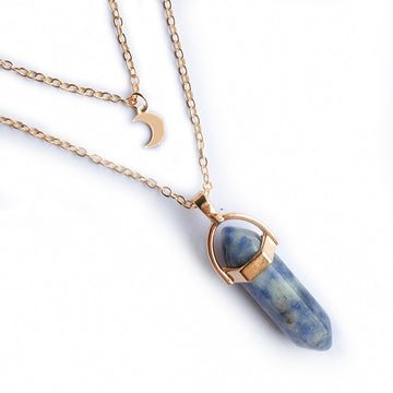 Moon Hexagonal Column Pendant Necklace For