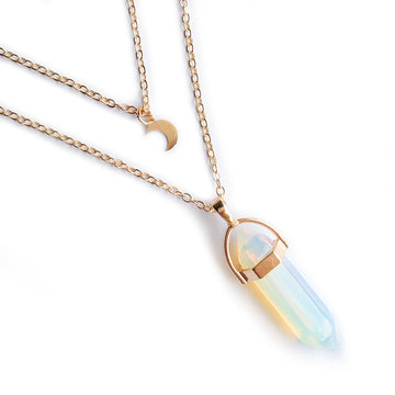 Moon Hexagonal Column Pendant Necklace For