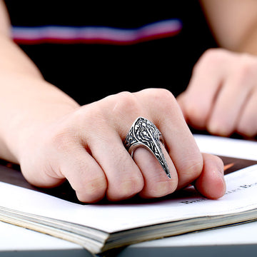 Nordic Amulet Titanium Steel Carved Raven Ring