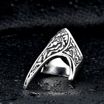Nordic Amulet Titanium Steel Carved Raven Ring