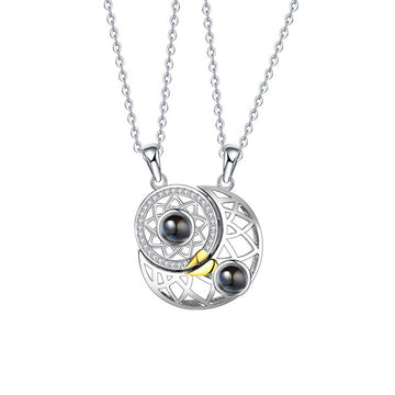 Sun Moon Shape Couple Personalized Projection Necklace