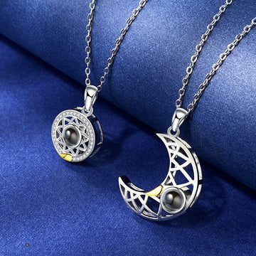 Sun Moon Shape Couple Personalized Projection Necklace