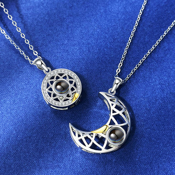 Sun Moon Shape Couple Personalized Projection Necklace