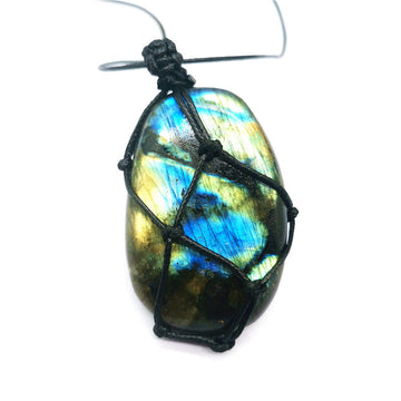 Natural Moonstone Labradorite Rough Stone Pendant Necklace