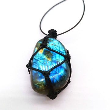 Natural Moonstone Labradorite Rough Stone Pendant Necklace