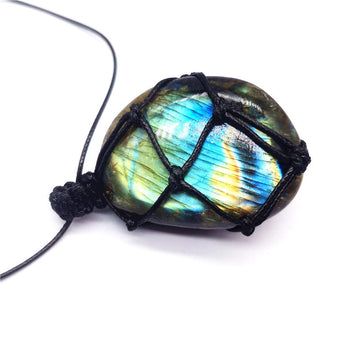 Natural Moonstone Labradorite Rough Stone Pendant Necklace