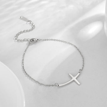 Simple Cross Pendant Bracelet Stainless Steel