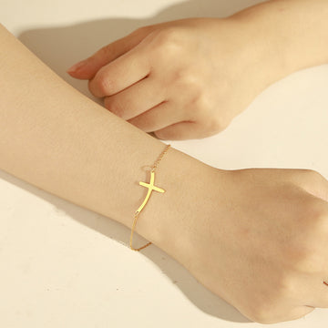 Simple Cross Pendant Bracelet Stainless Steel