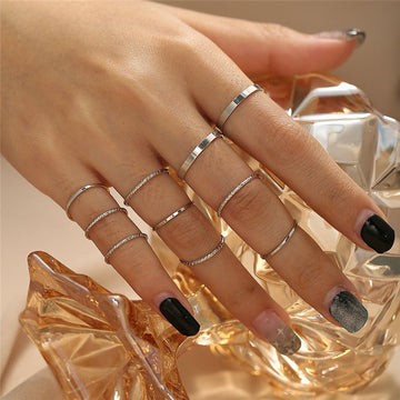 Bohemian Acrylic Silver Ring 10 Piece