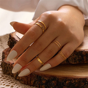 Bohemian Acrylic Silver Ring 10 Piece