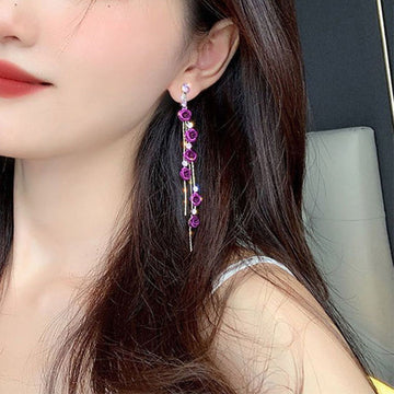 Flower Long Earrings Wild Red Rose